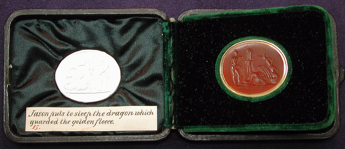 Jason pacifying the dragon, Carnelian and gold, probably Italian