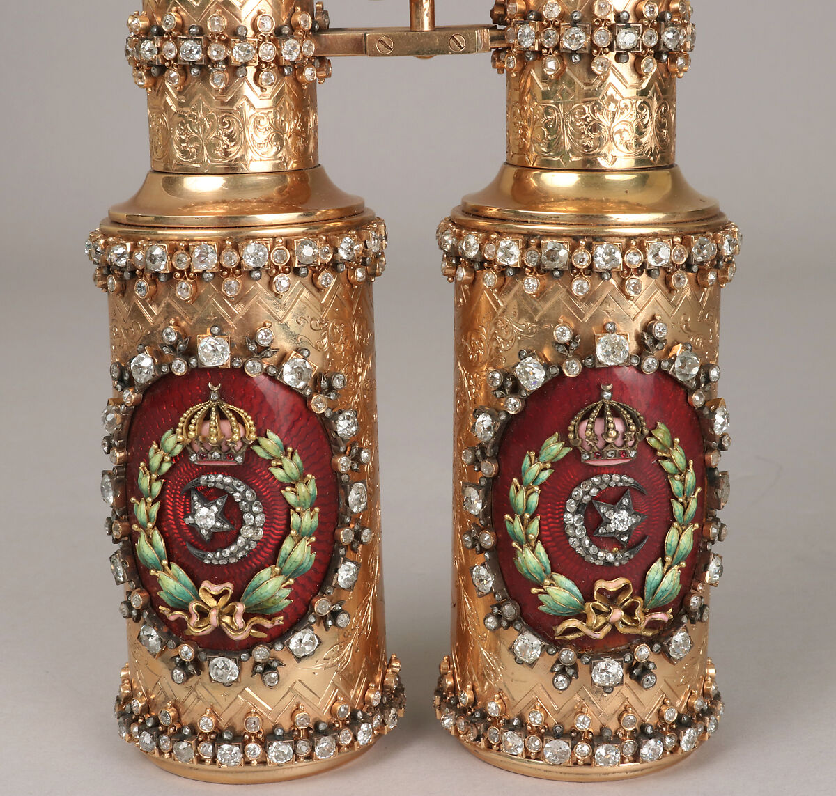 Field glasses, Gold (over brass), enamel, diamonds, British