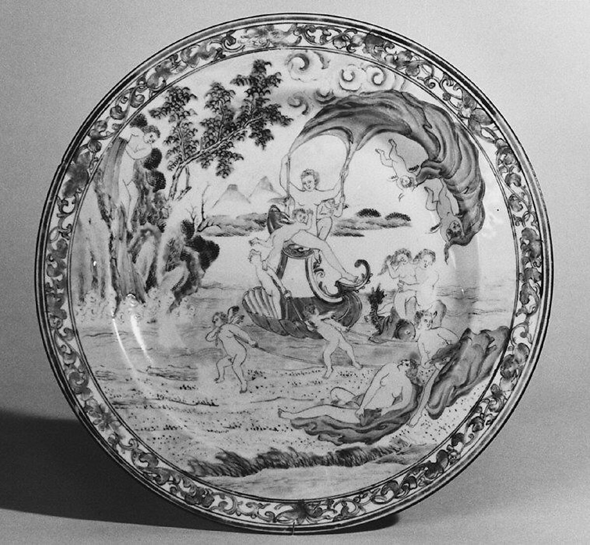 Plate, Decoration after a design by Francesco Albani (Italian, Bologna 1578–1660 Bologna), Hard-paste porcelain, Chinese, for European market