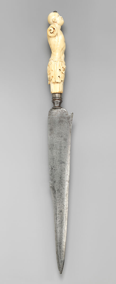 Carving knife with handle of nude male torso, Steel, ivory, probably Flemish 