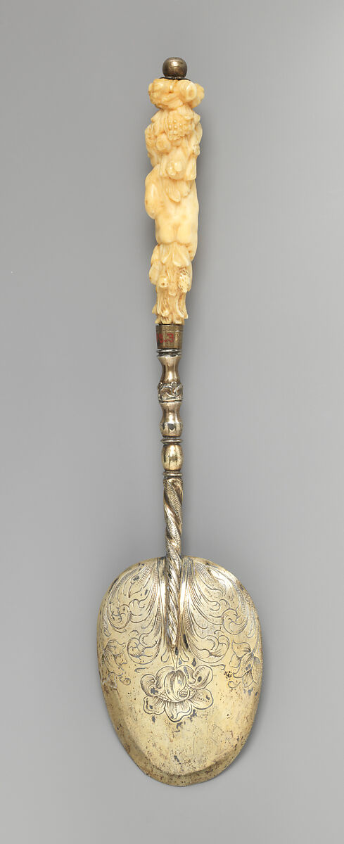 Spoon with putto handle, Silver gilt, ivory, German