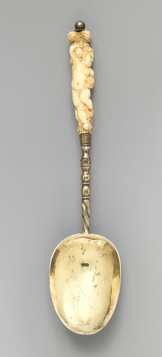 Spoon with putto handle, Silver gilt, ivory, German 