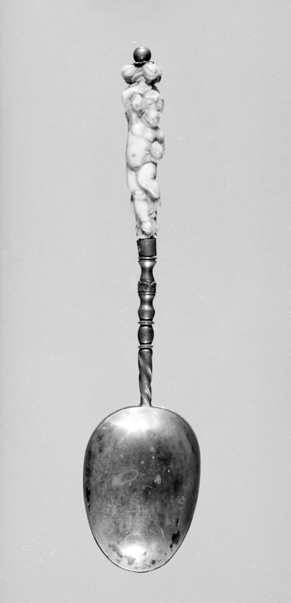 Spoon with putto handle, Silver gilt, ivory, German