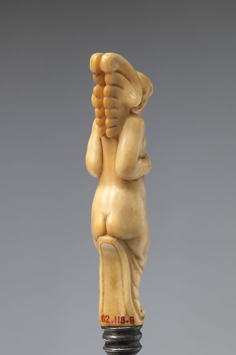 Fork with winged putto handle, Steel, ivory, probably Italian