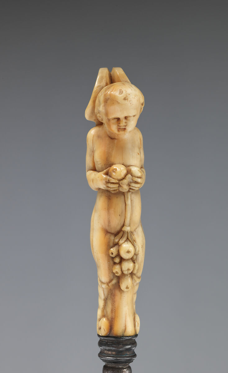 Fork with winged putto handle, Steel, ivory, probably Italian