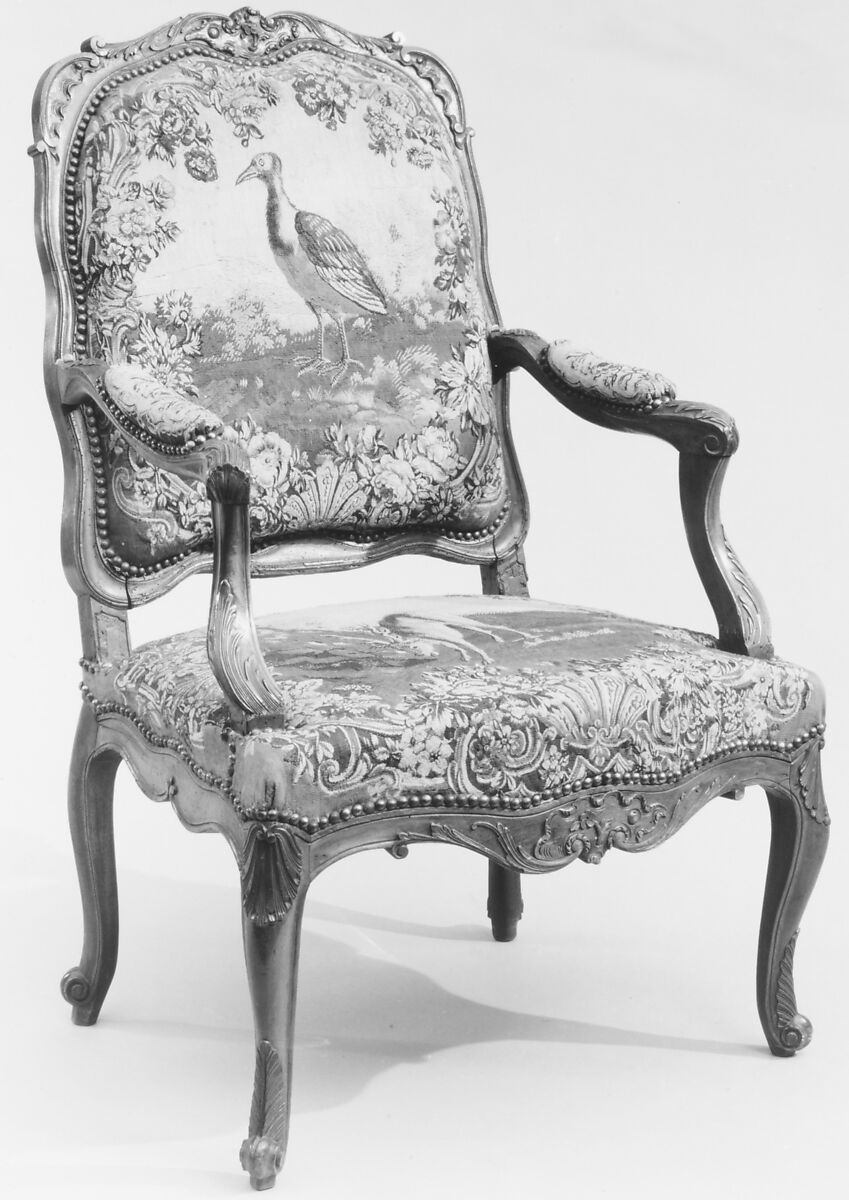 Armchair, Tapestry woven at Beauvais, Carved walnut; Beauvais tapestry upholstery, French 