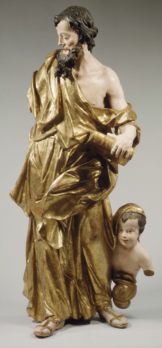 Saint Matthew, Possibly by Johann Georg Libigo (active 1690s–ca. 1729), Linden wood, gilded and polychromed, Southern German or Austrian 