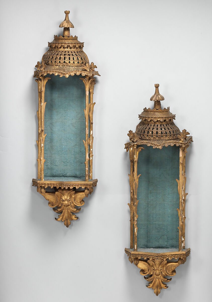 Pair of hanging niches, Carved and gilded wood, composition, and caning, British 