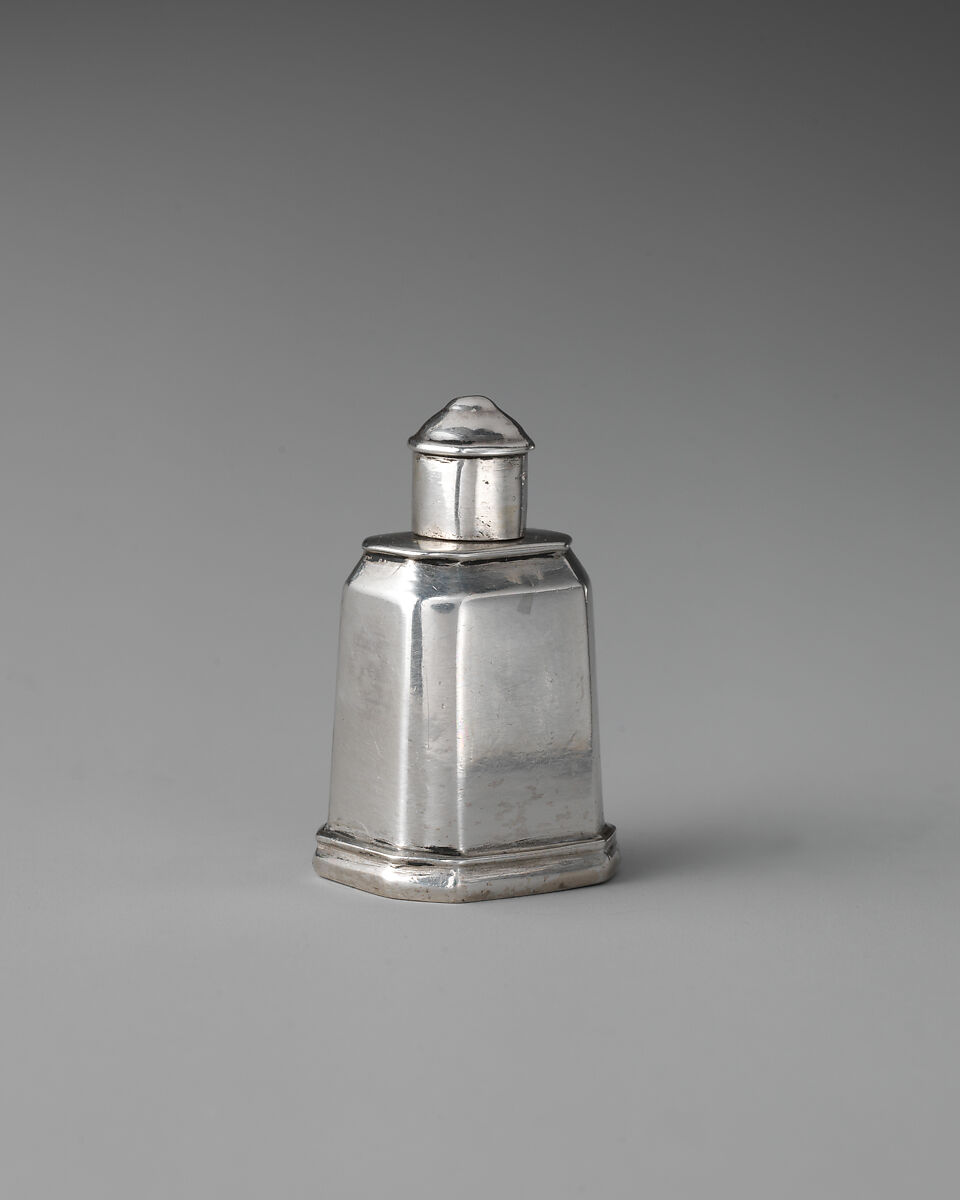 Miniature tea caddy, John Le Sage (British, active 1718–43), Silver, British, London 