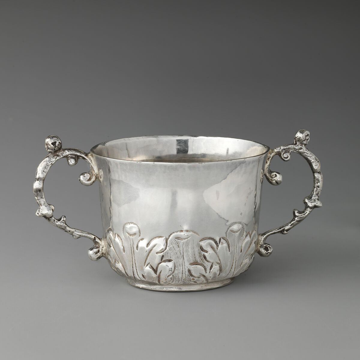 Miniature child's caudle cup, S H (British, mid 17th century), Silver, British, London 