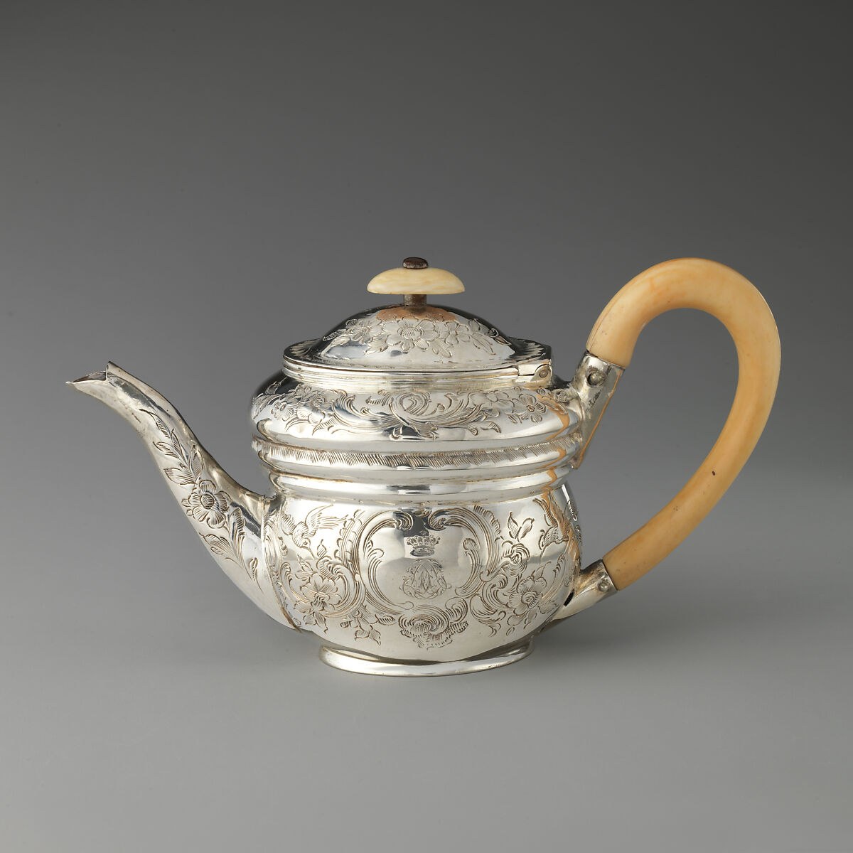 Miniature teapot, John Troby (active 1787–1804/5), Silver, ivory, British, London 