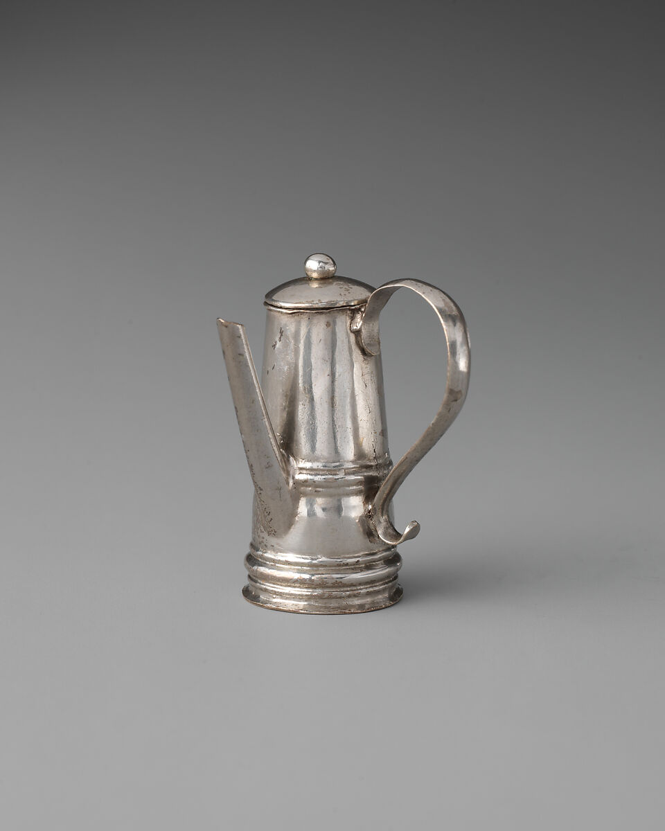Miniature coffeepot, Elizabeth Roker (entered 1776), Silver, British, London 