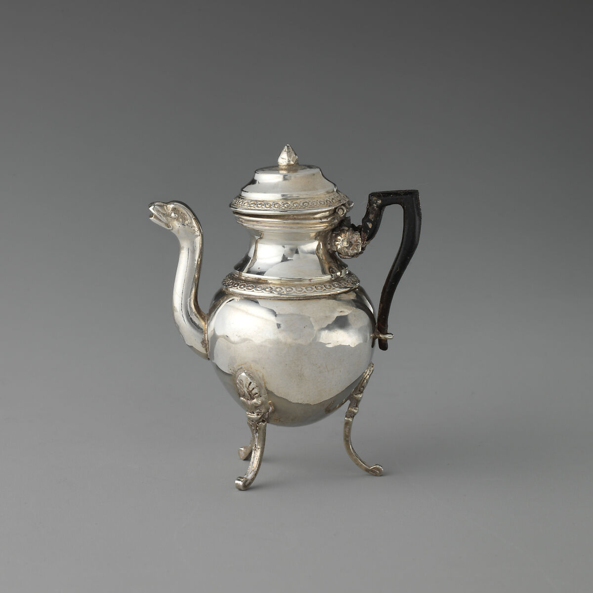 Miniature teapot, Silver, wood, French 