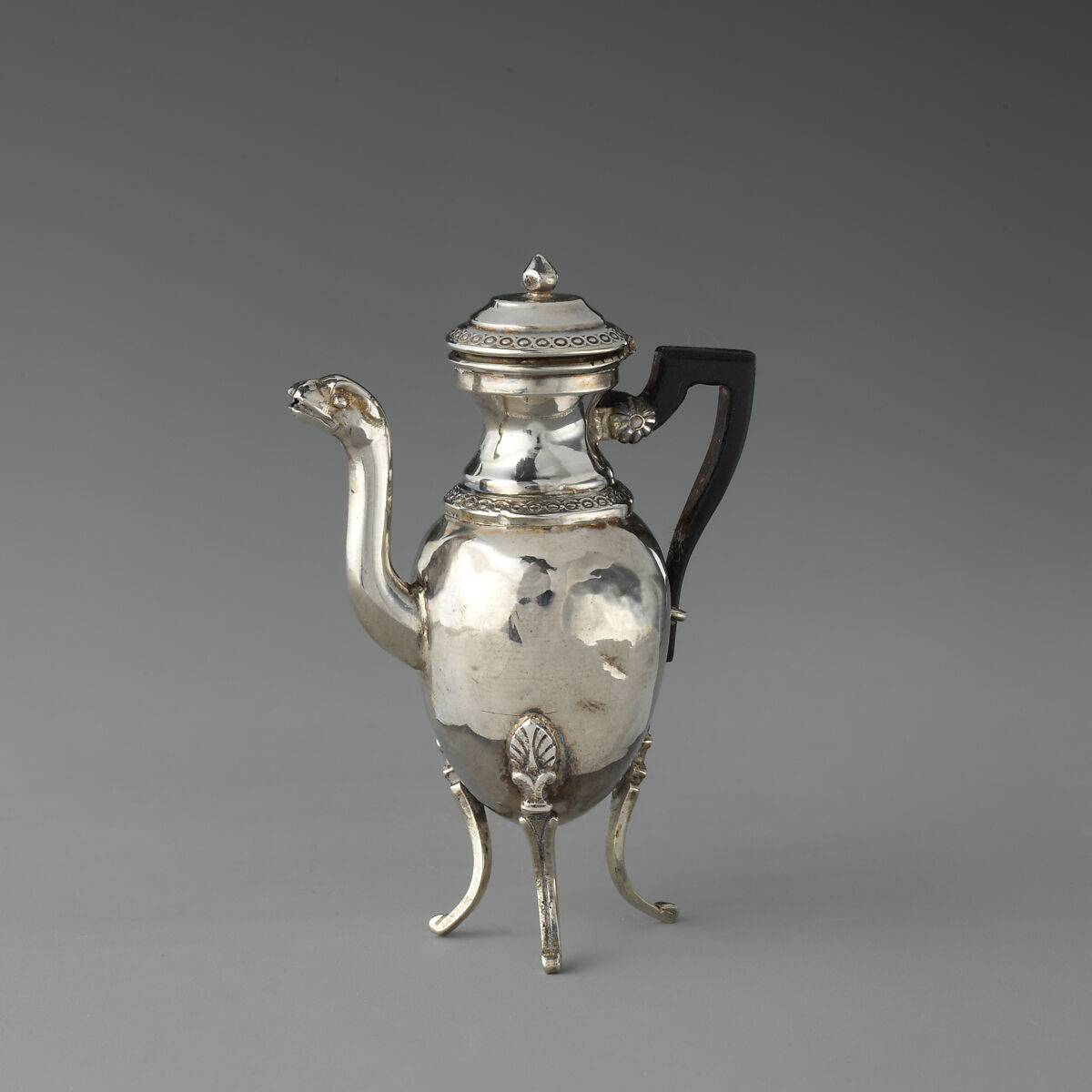 Miniature coffeepot, Silver, wood, French 