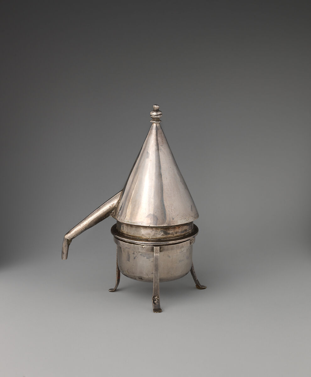 Miniature whiskey still, Possibly George Manjoy (British, active 1685–ca. 1720), Silver, British, London 