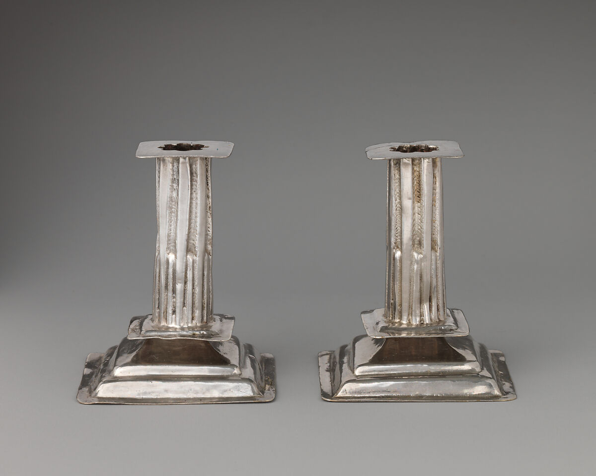 Pair of miniature candlesticks, George Manjoy (British, active 1685–ca. 1720), Silver, British, London 