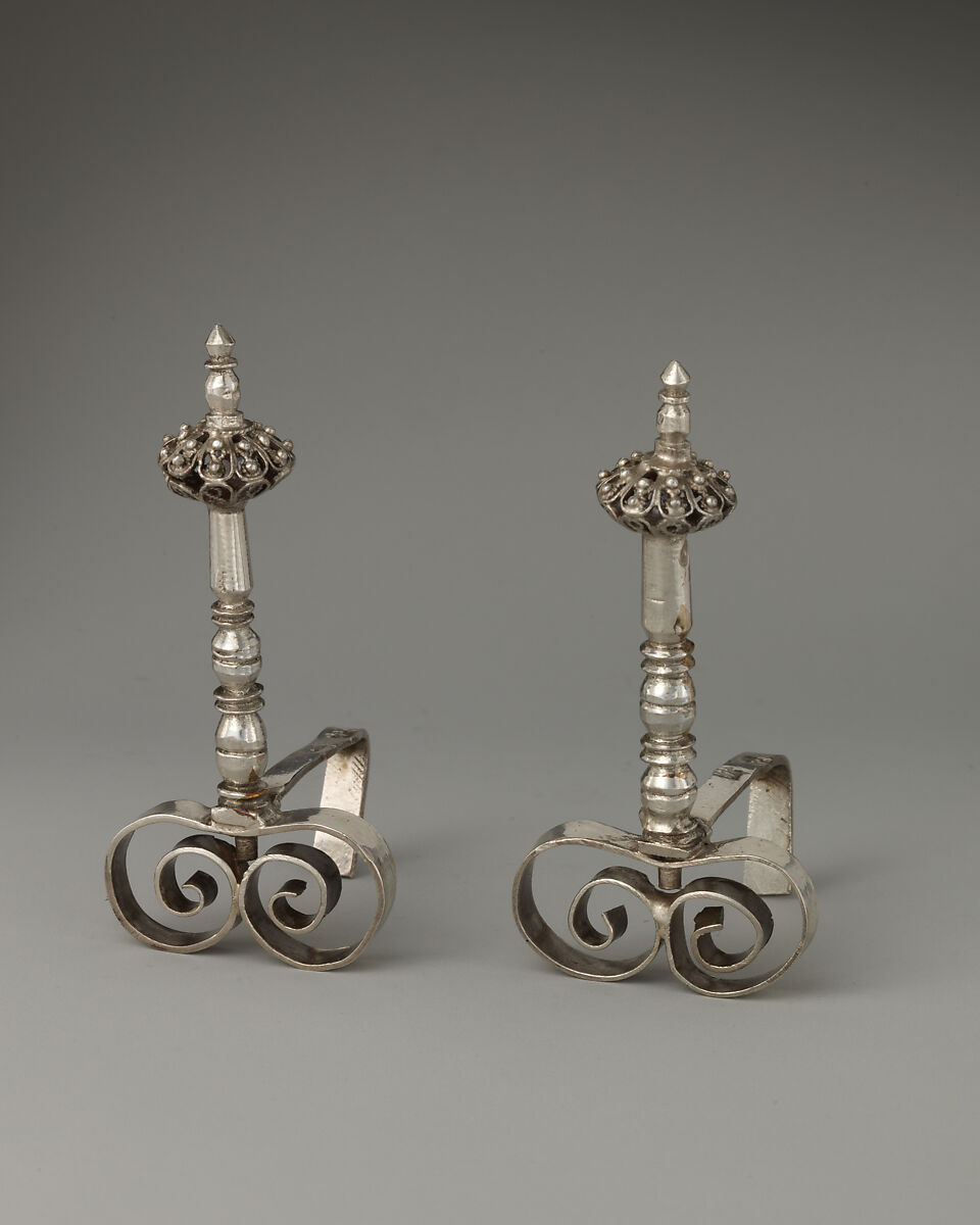 Miniature andiron (one of a pair) (part of a set), Probably George Manjoy (British, active 1685–ca. 1720), Silver, British, London 
