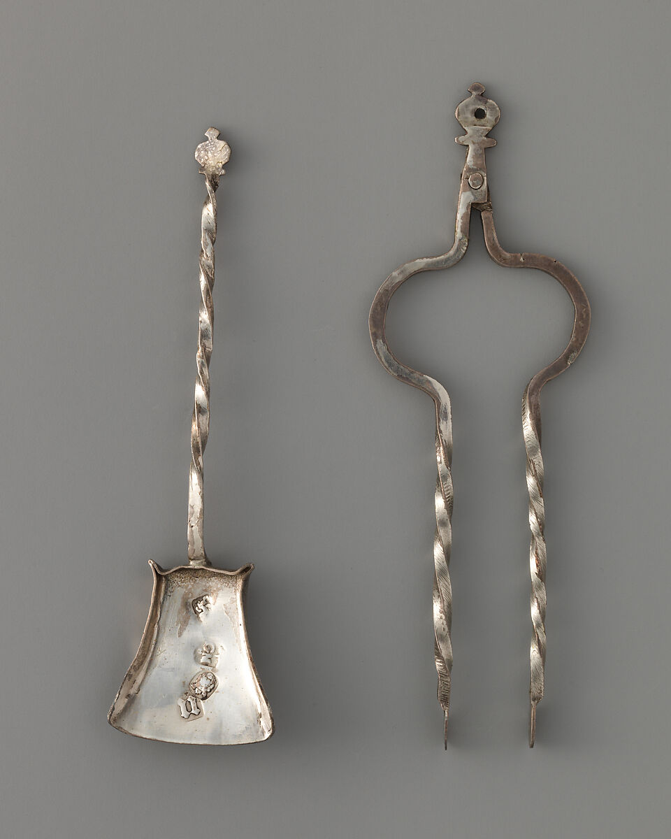 Miniature tongs (part of a set), Probably George Manjoy (British, active 1685–ca. 1720), Silver, British, London