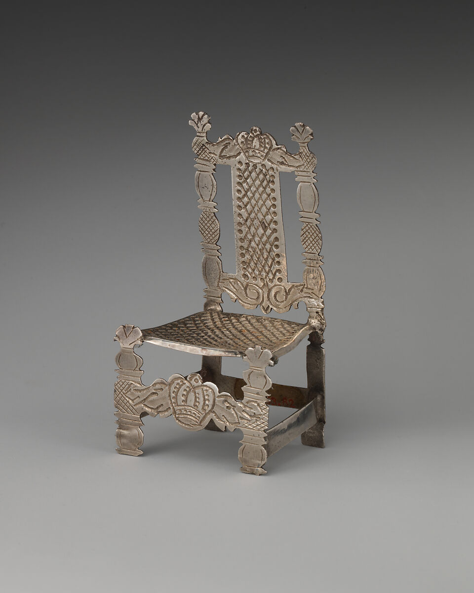 Miniature chair (one of four) (part of a set), Probably George Manjoy (British, active 1685–ca. 1720), Silver, British, London 