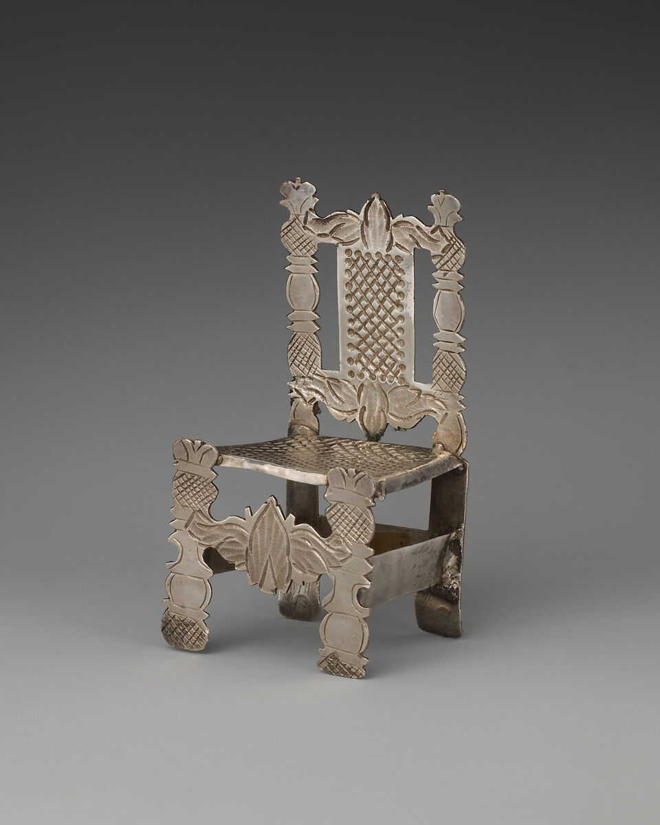 Miniature chair (one of four) (part of a set), Probably George Manjoy (British, active 1685–ca. 1720), Silver, British, London 