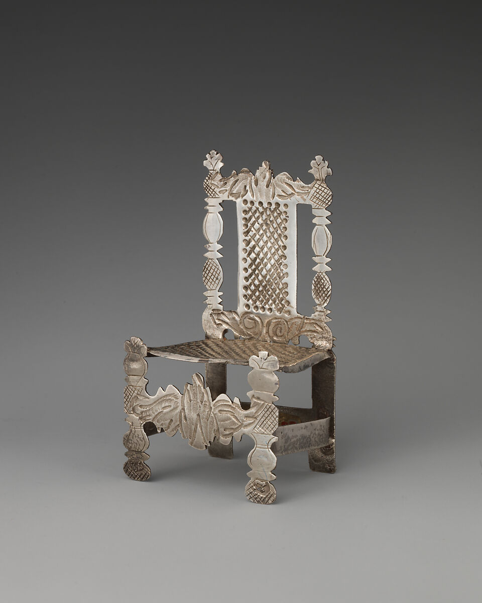 Miniature chair (one of four) (part of a set), Probably George Manjoy (British, active 1685–ca. 1720), Silver, British, London 