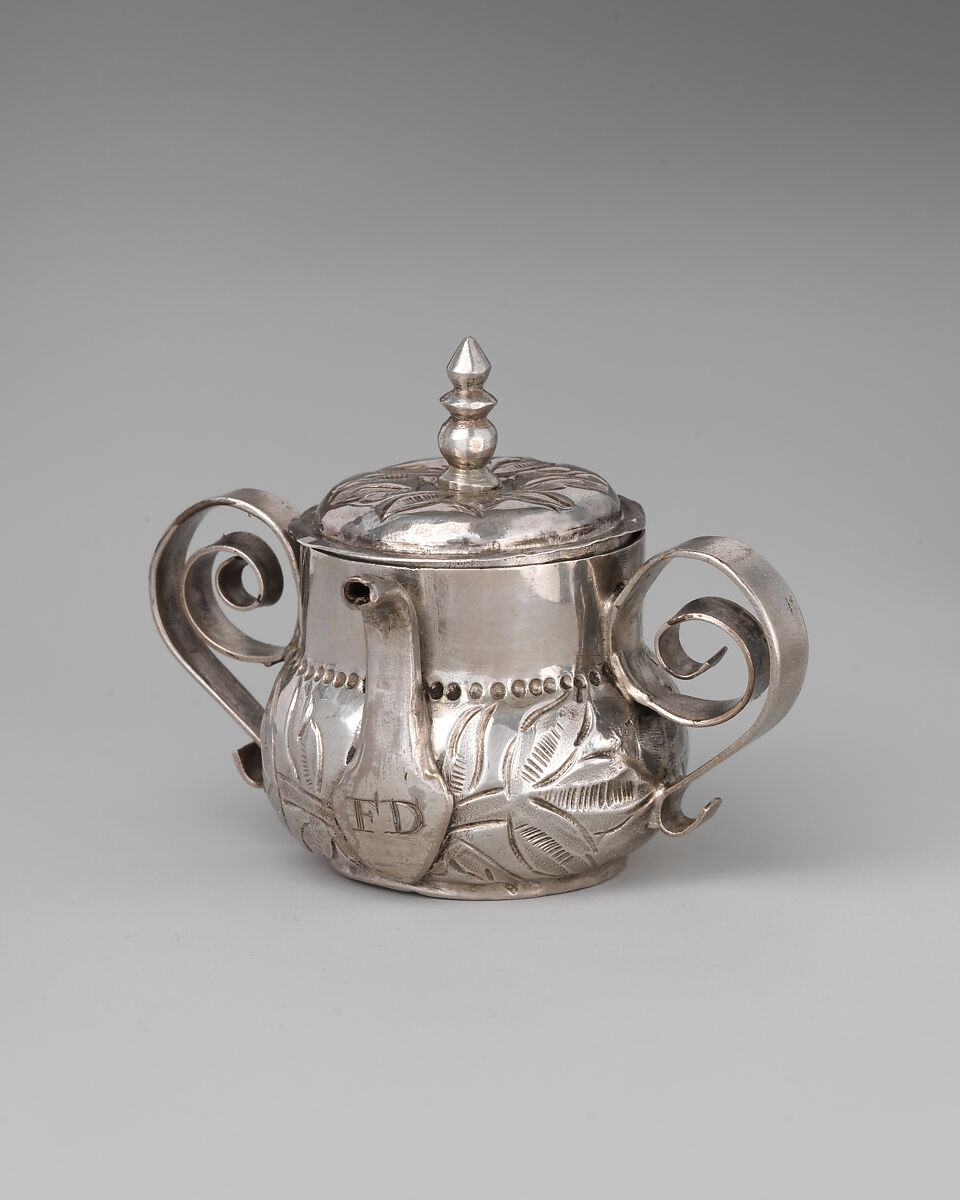 Miniature posset cup with cover, George Manjoy (British, active 1685–ca. 1720), Silver, British, London 