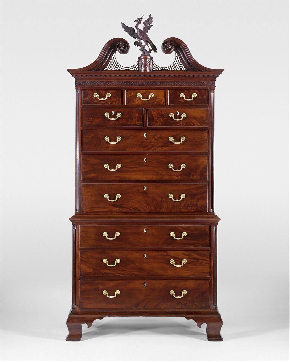 Chest-on-chest, Attributed to Thomas Affleck (1740–1795), Mahogany, mahogany veneer, white cedar,
yellow pine, tulip poplar, American 