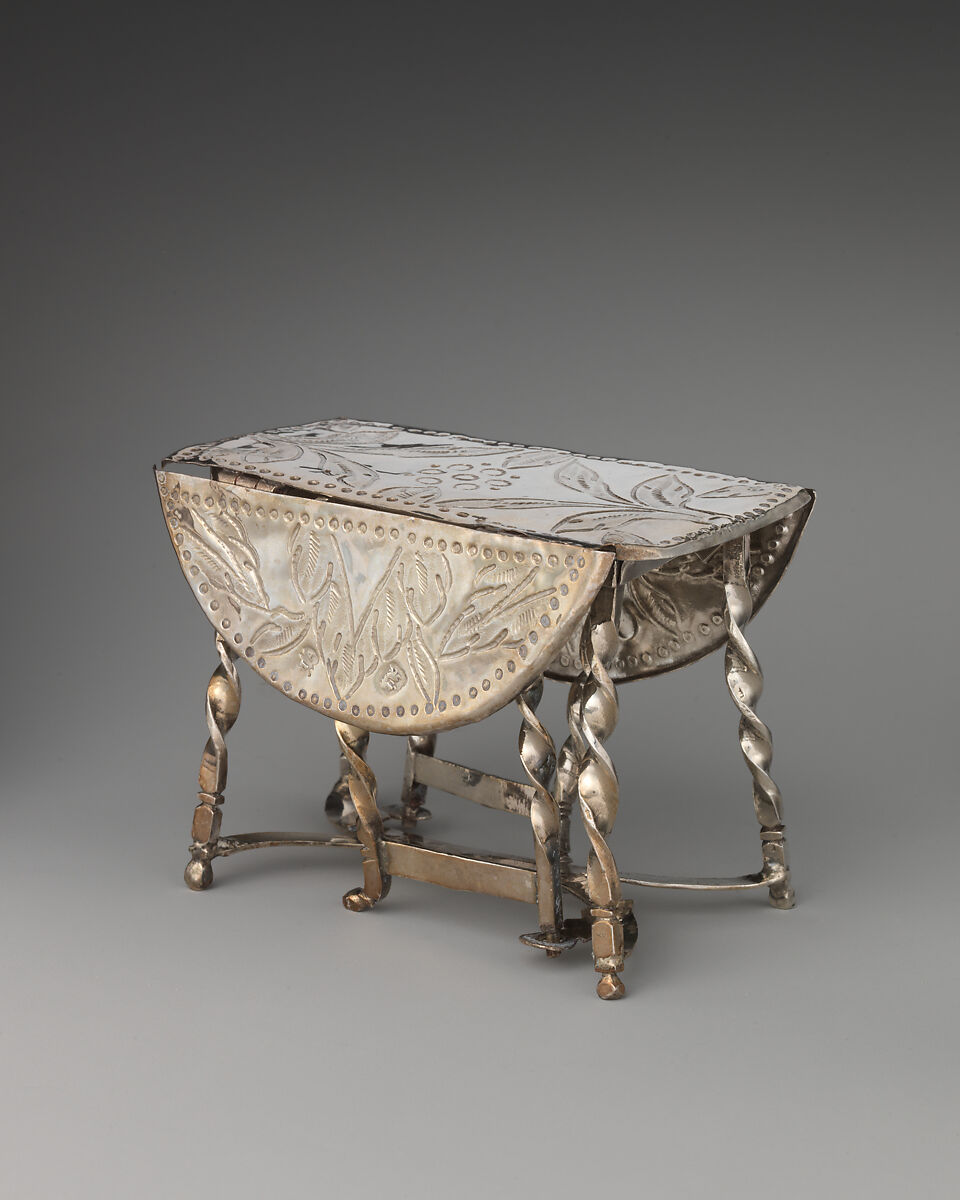 Miniature gateleg table (one of a pair), George Manjoy (British, active 1685–ca. 1720), Silver, British, London 