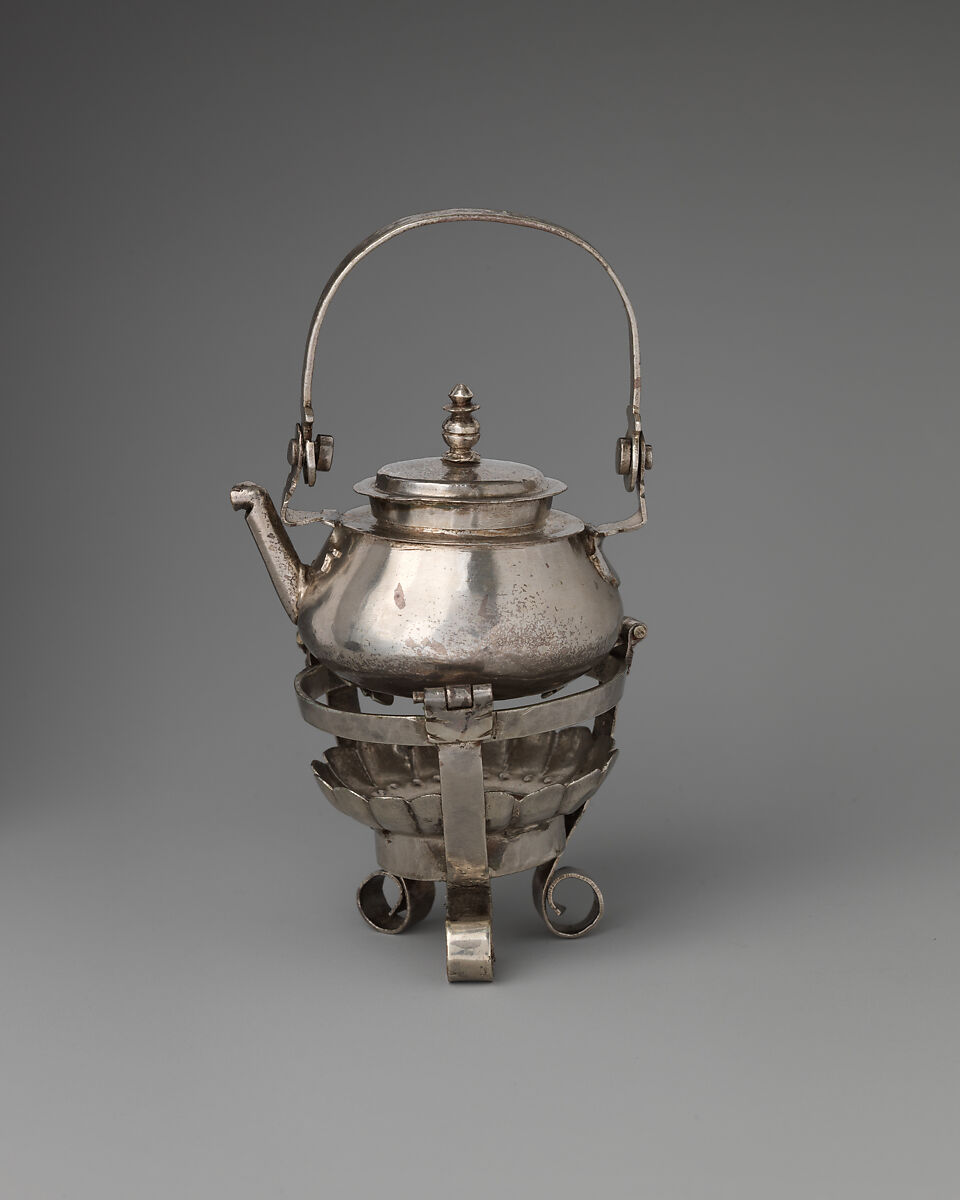 Miniature kettle with cover and brazier, Possibly by George Manjoy (British, active 1685–ca. 1720), Silver, British, London 