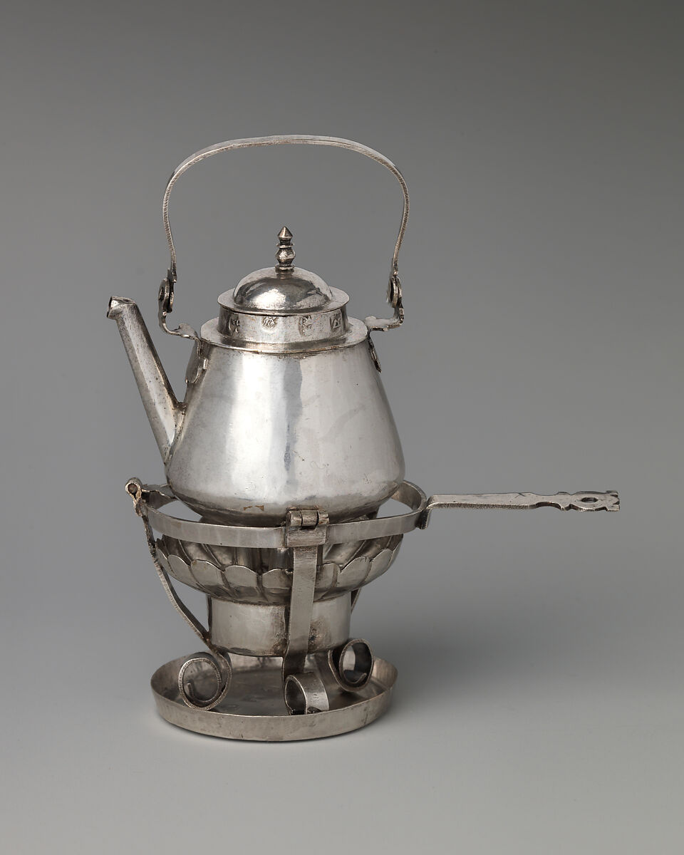 Miniature kettle with stand and brazier, George Manjoy (British, active 1685–ca. 1720), Silver, British, London 