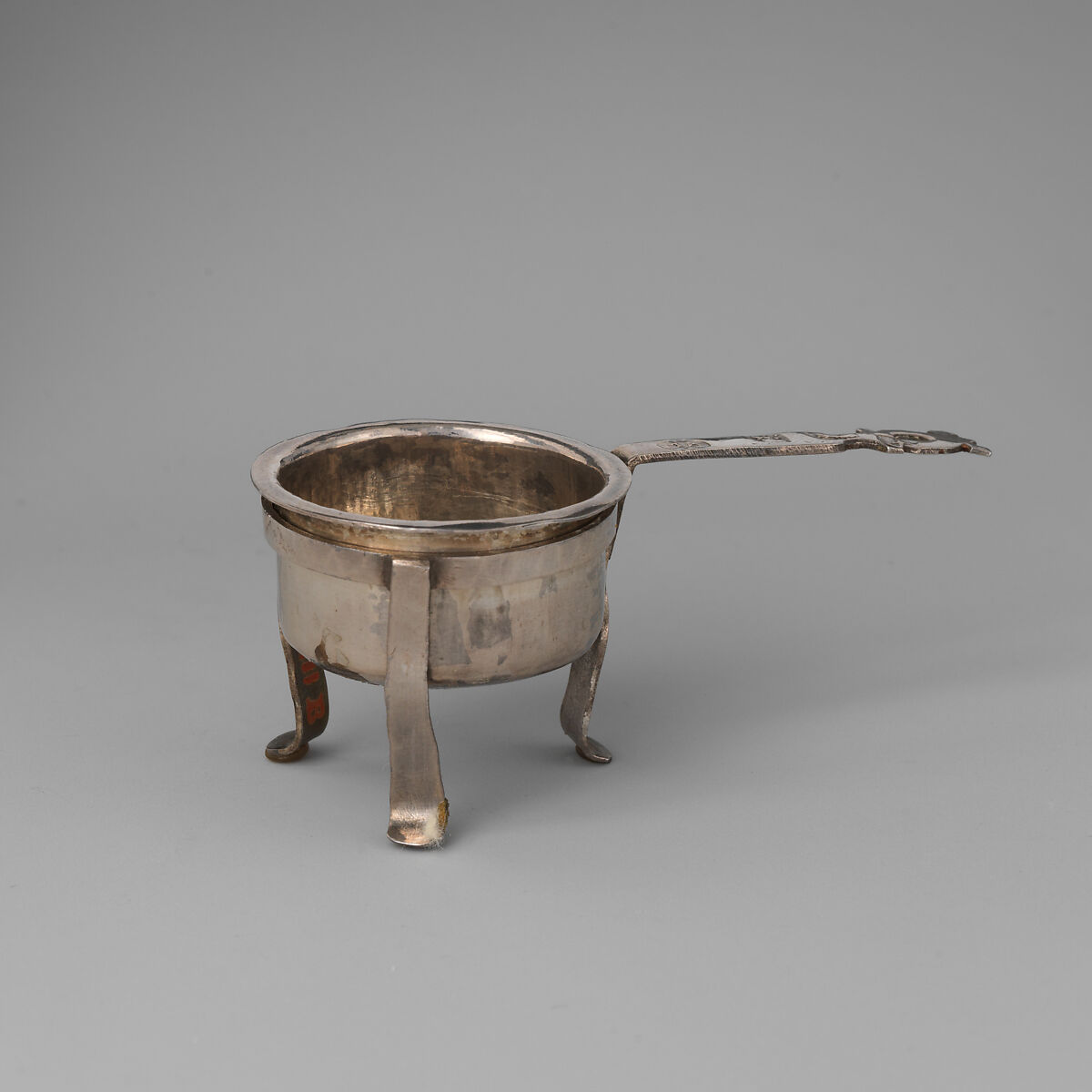 Miniature saucepan with stand, Possibly by George Manjoy (British, active 1685–ca. 1720), Silver, British, London 