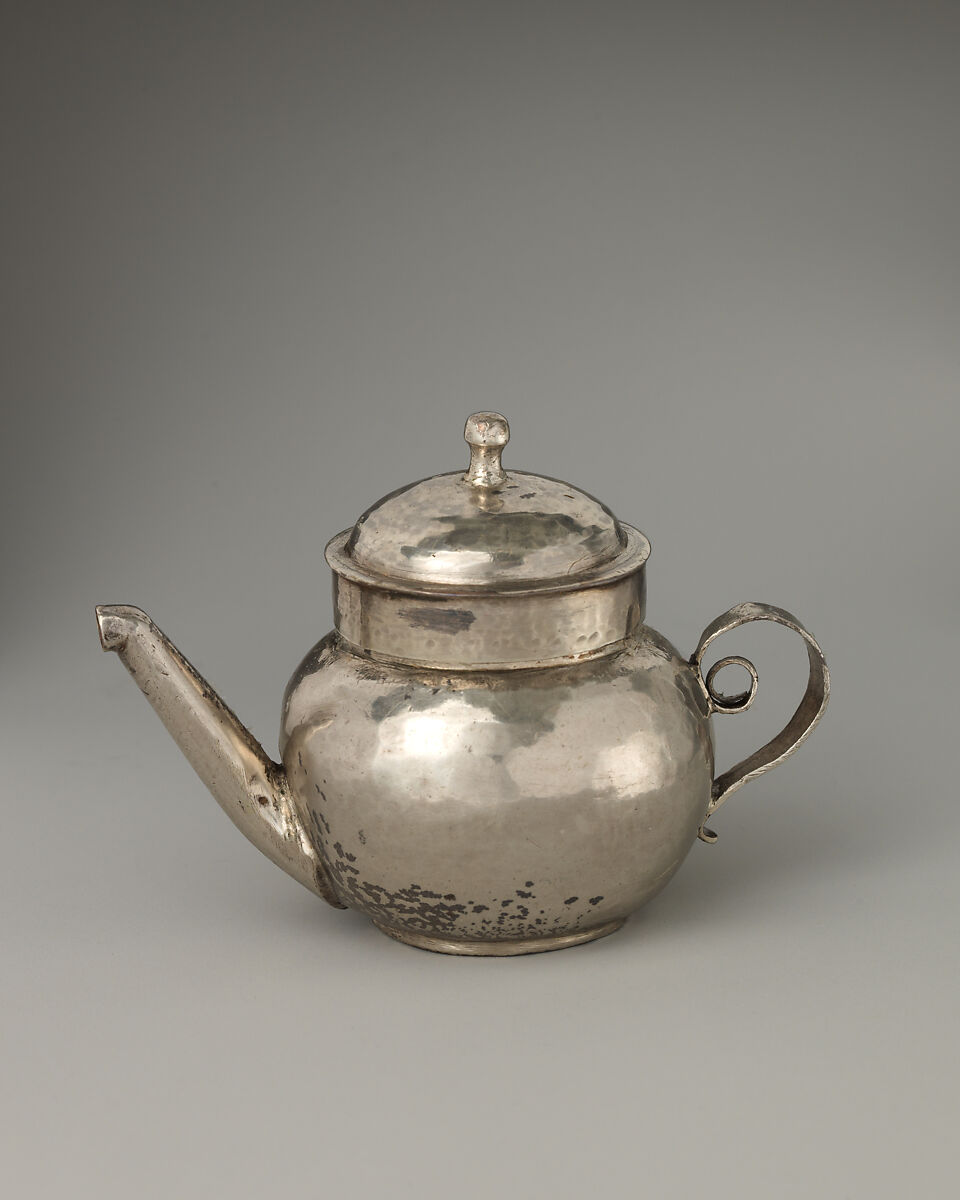 Miniature teapot with cover, Possibly by George Manjoy (British, active 1685–ca. 1720), Silver, British, London 