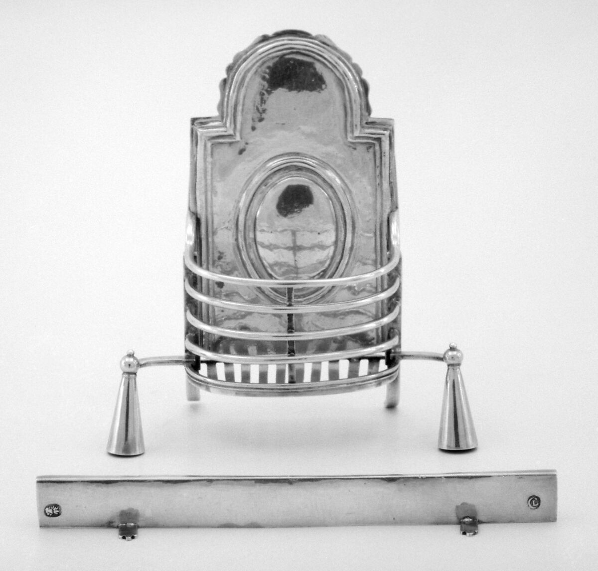 Miniature fireback (part of a set), David Clayton (British, active 1689), Silver, British, London 