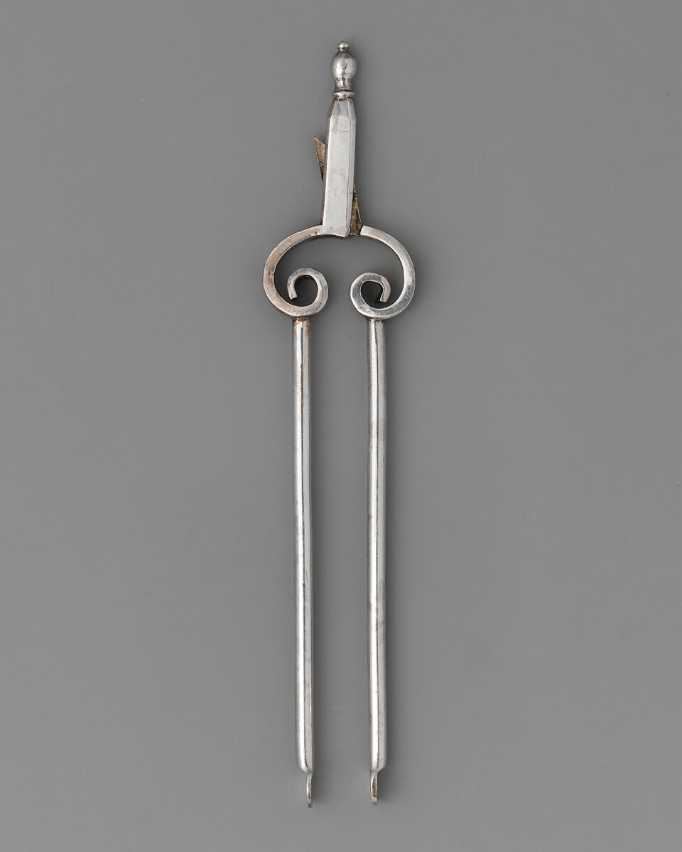 Miniature tongs (part of a set), David Clayton (British, active 1689), Silver, British, London 
