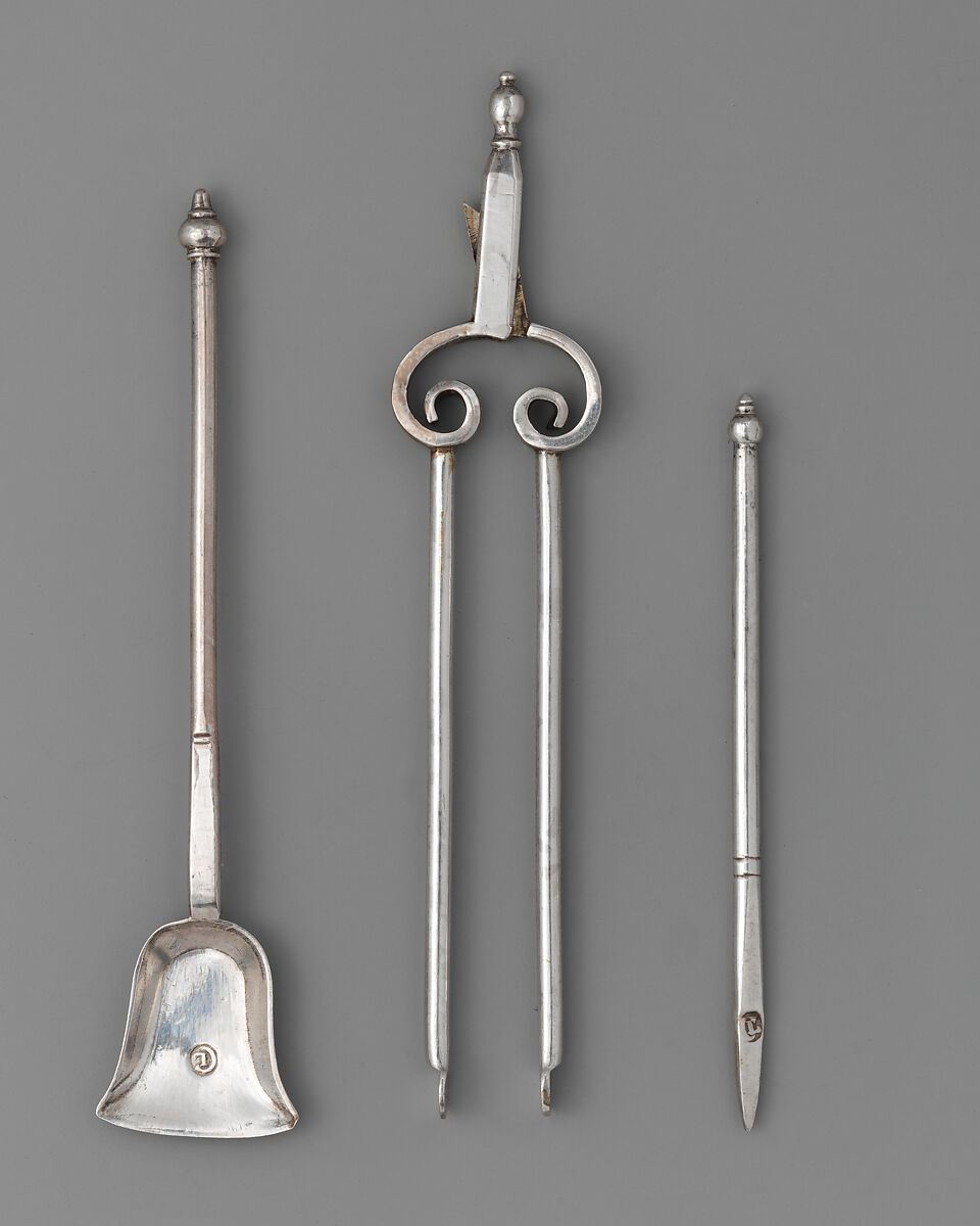 Miniature tongs (part of a set), David Clayton (British, active 1689), Silver, British, London