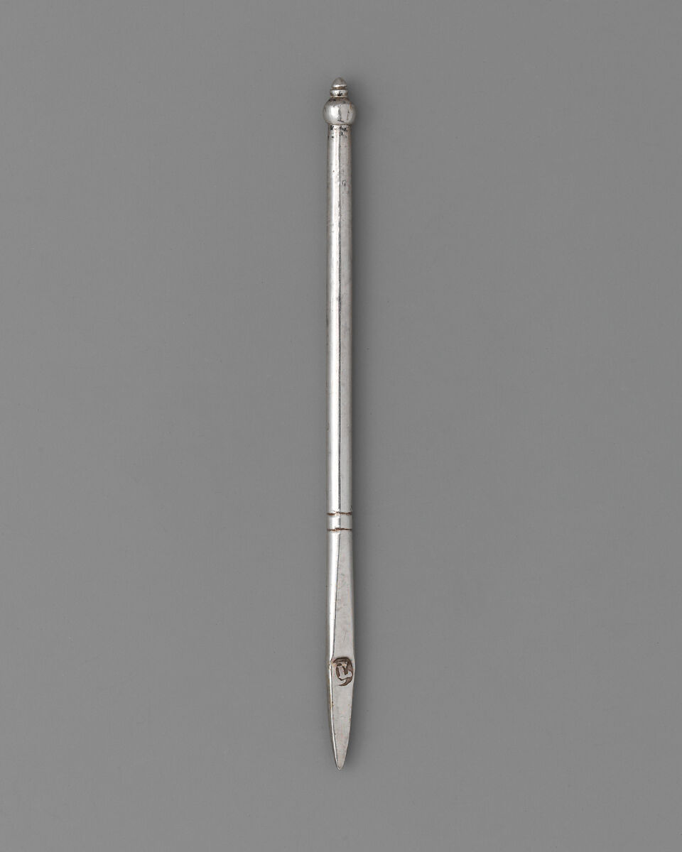 Miniature poker (part of a set), David Clayton (British, active 1689), Silver, British, London 