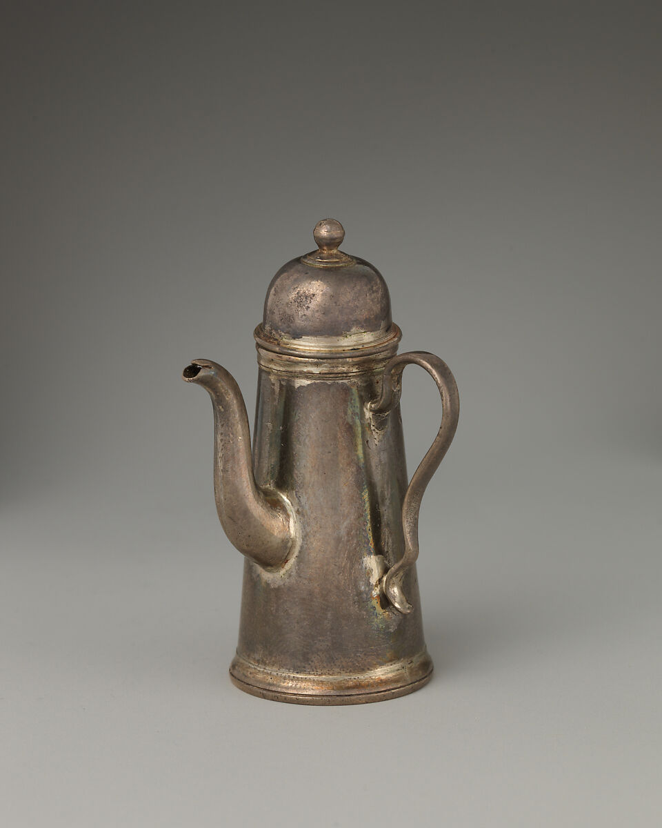 Miniature coffeepot with cover (part of a set), David Clayton (British, active 1689), Silver, British, London 