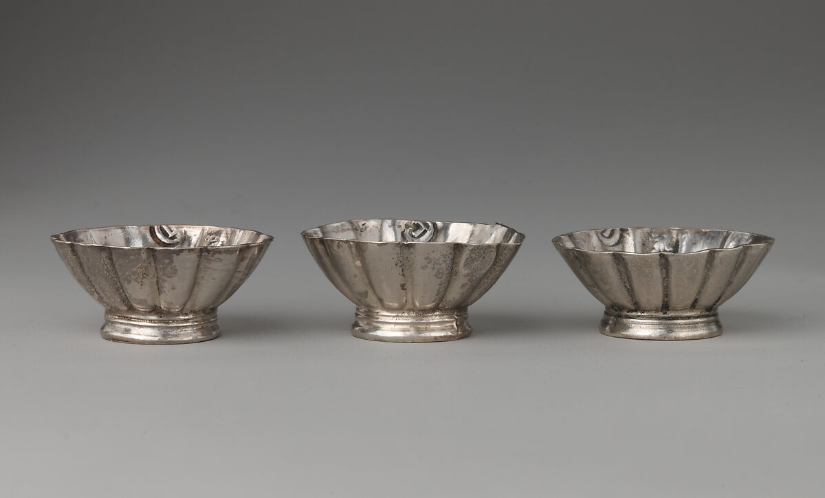 Six miniature cups (part of a set), David Clayton (British, active 1689), Silver, British, London