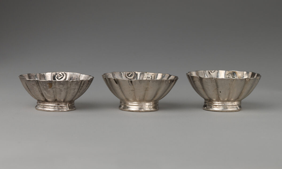 Six miniature cups (part of a set), David Clayton (British, active 1689), Silver, British, London