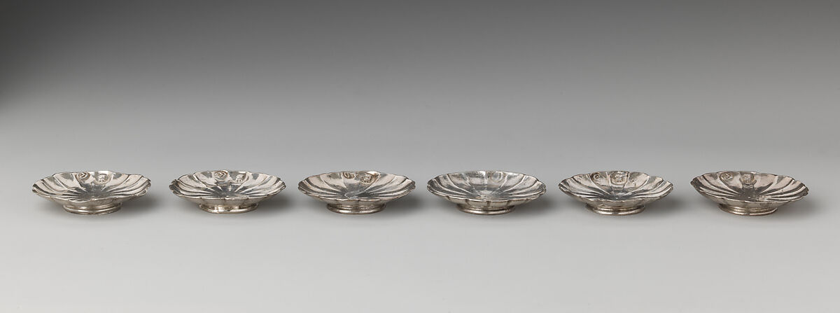 Six miniature saucers (part of a set), David Clayton (British, active 1689), Silver, British, London 