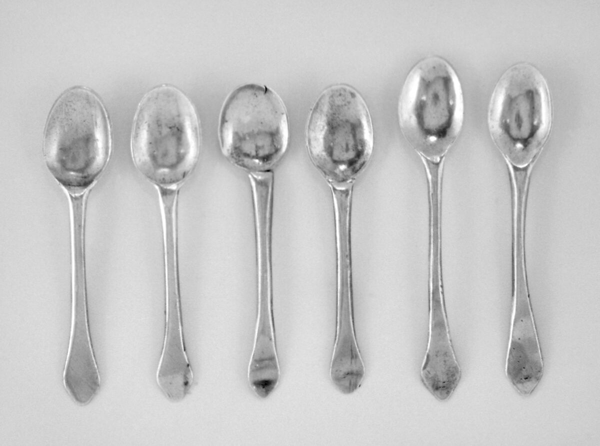 Six miniature spoons (part of a set), David Clayton (British, active 1689), Silver, British, London 