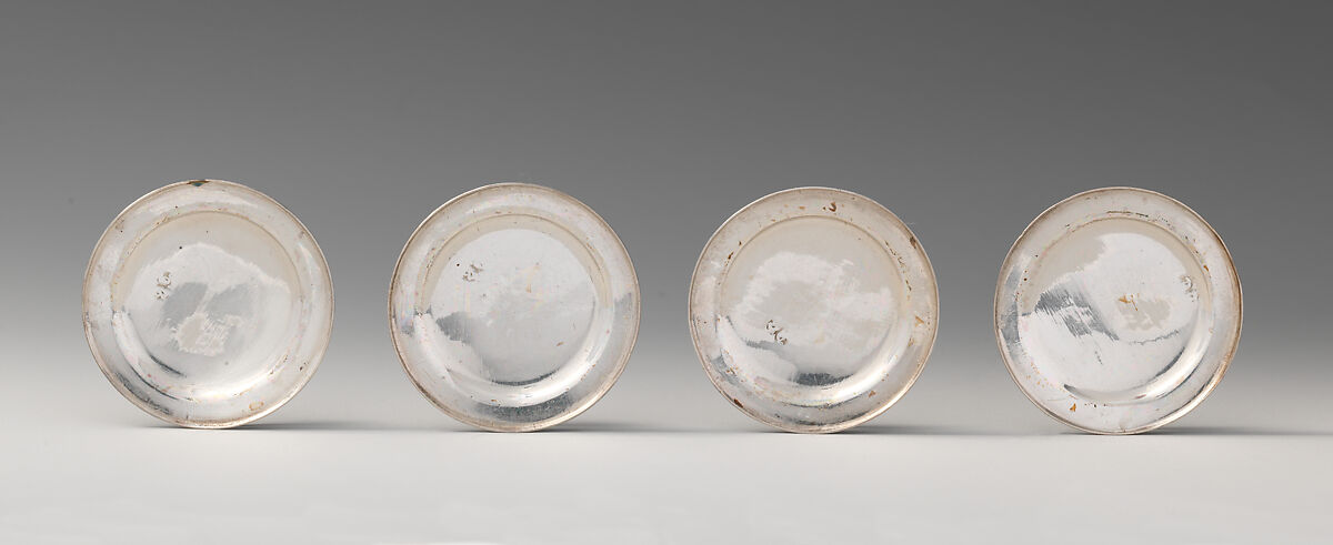 Set of twelve miniature meat plates, David Clayton (British, active 1689), Silver, British, London 