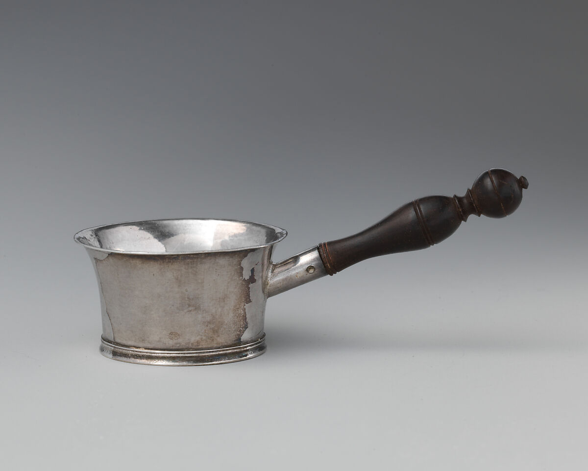 Miniature saucepan, David Clayton (British, active 1689), Silver, ebony, British, London 