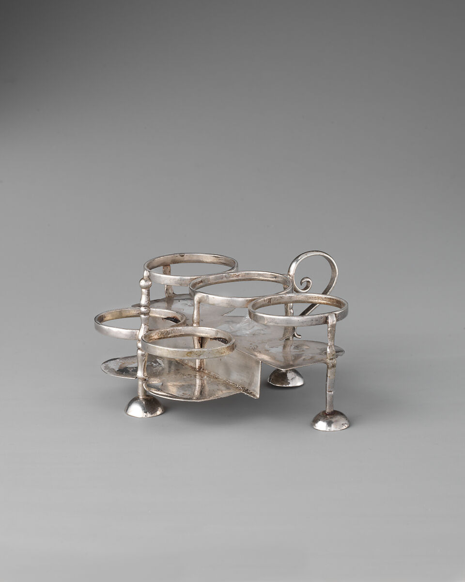 Miniature cruet stand, David Clayton (British, active 1689), Silver, glass, British, London