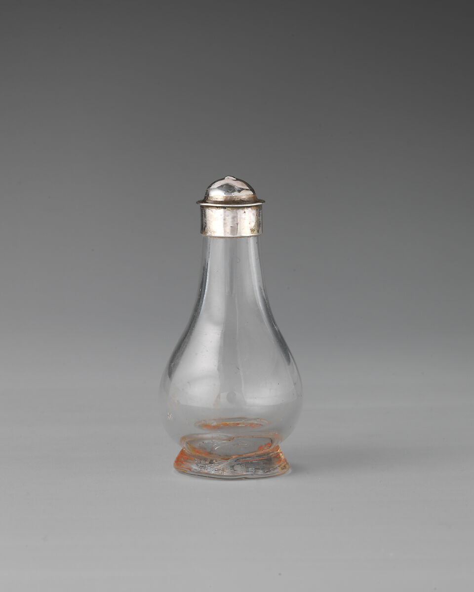 Miniature bottle with cover, David Clayton (British, active 1689), Silver, glass, British, London 
