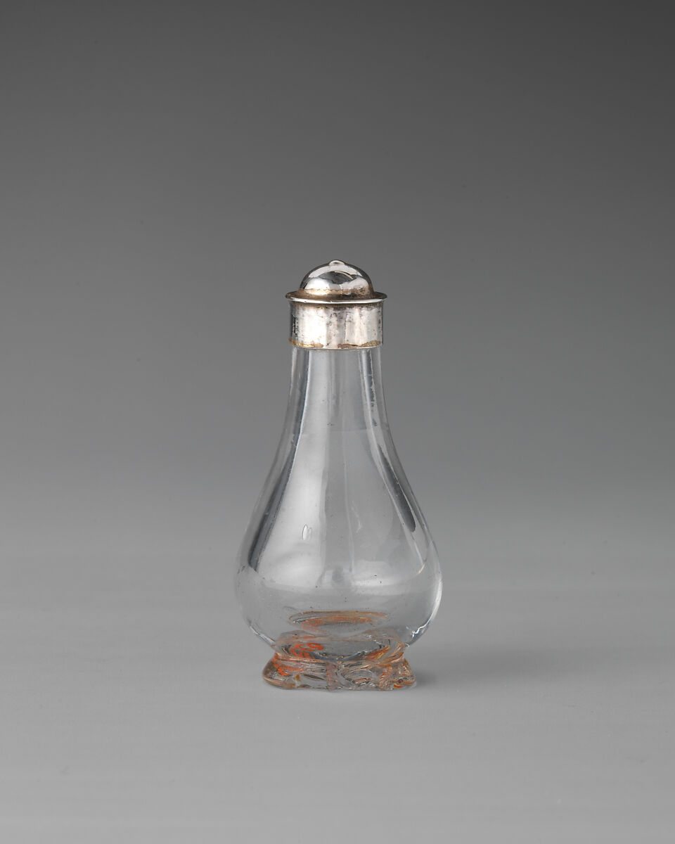 Miniature bottle with cover, David Clayton (British, active 1689), Silver, glass, British, London 