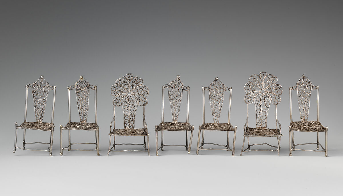 Set of seven miniature chairs, Silver, Dutch 