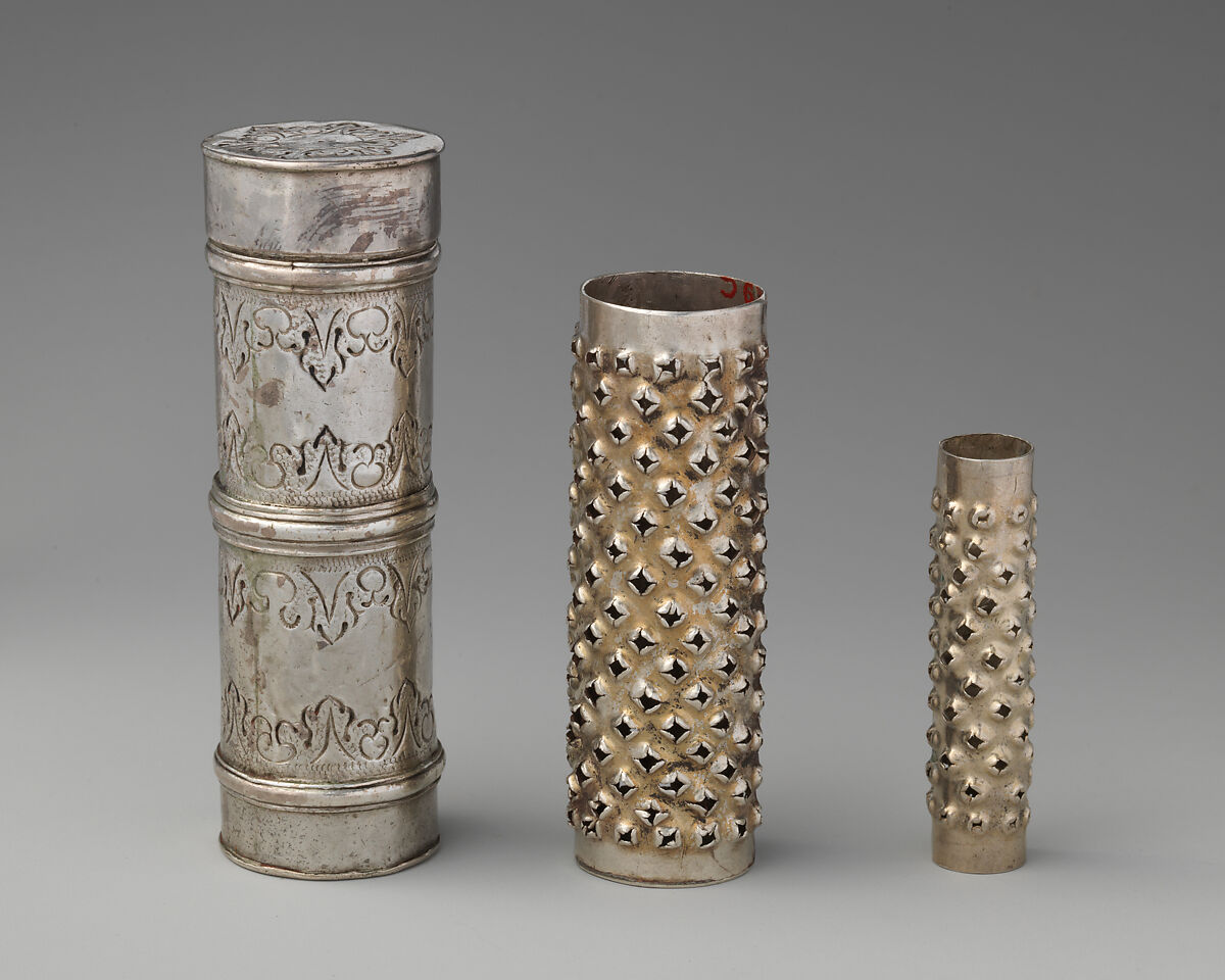 Miniature nutmeg grater, H.V., London (ca. 1698–1699), Silver, British, London