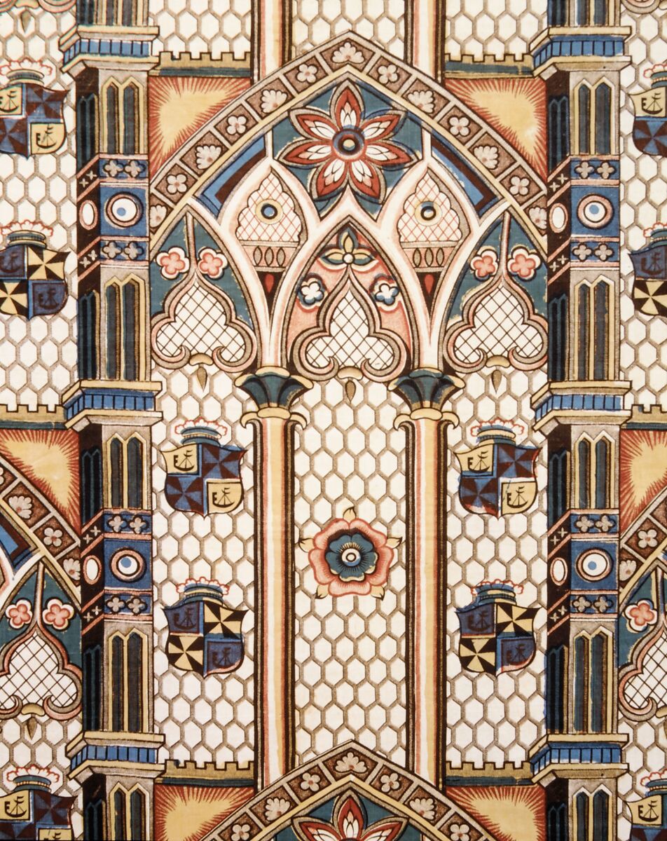 Length of roller printed cotton, Roller-printed cotton, glazed, British