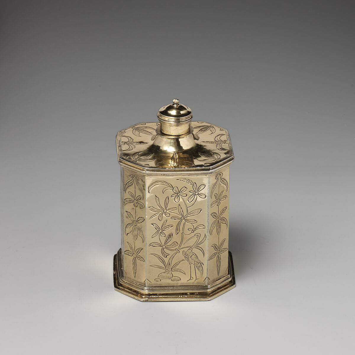 Pair of scent bottles (part of a toilet service), D., London, Silver gilt, British, London